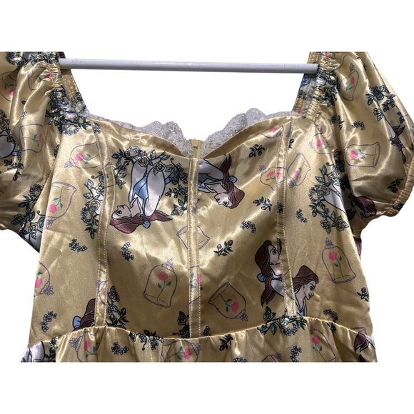 Disney Beauty Beast Belle Novelty Mini Dress Size Small Yellow Sweetheart Corset - Picture 10 of 16